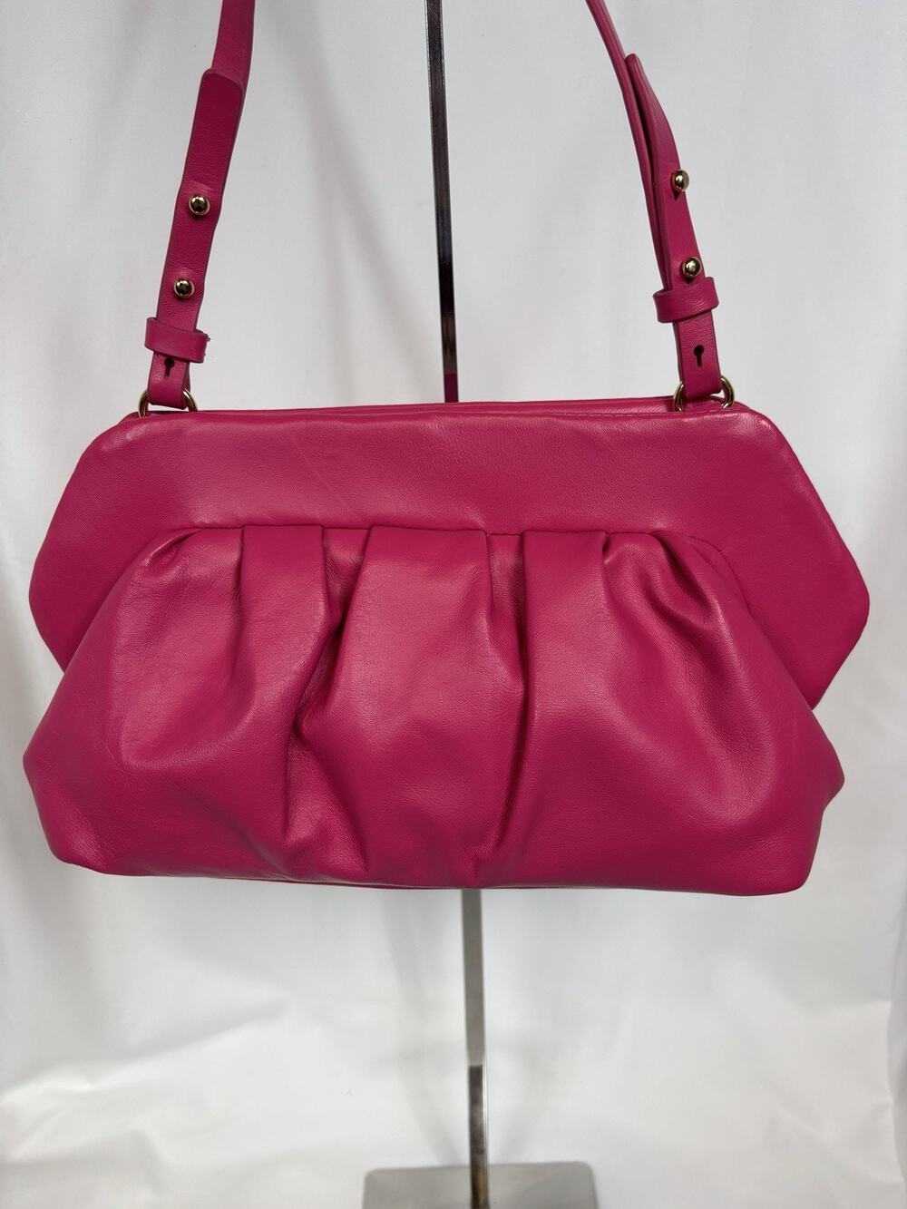 Vince Camuto Amari Clutch Shoulder Bag Handbag Pink Festival Fuchsia Leather